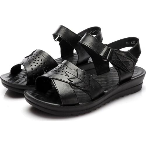 Pu Leather Sandals Shoes Wmen Summer Sandals Flat 2021 New Flower Mother Shoes Sandals Casual Footwear