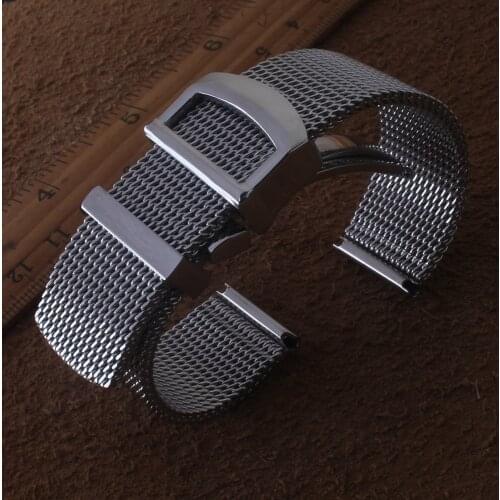 Stainless steel mesh belt silver milanese strap replacement mens watch band 20mm 22mm Brand Stylished Folding buckle Deployment