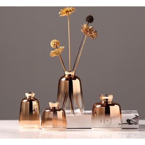 Nordic Glass Vase Creative golden Gradient Dried Flower Vase Desktop Ornaments Home Decoration Fun Gifts Plants Pots Furnishing