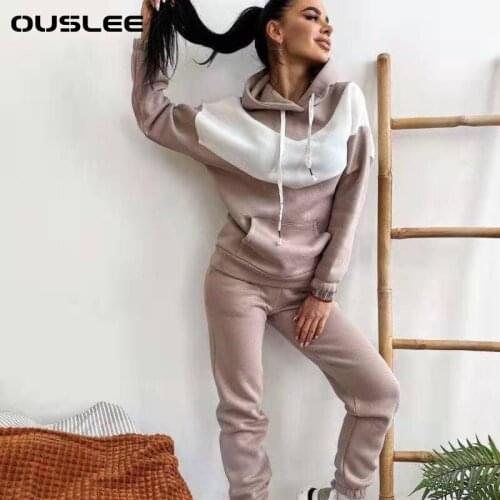 OUSLEE Women Tracksuits 2 Pieces Set Basic Sweatshirts Hoodies Elastic Waist Pants Casual Suits Pullover Streetwear Outfits