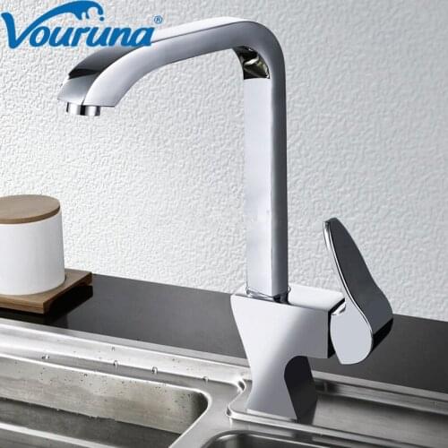 VOURUNA New Arrival Patent Design Brass Single Handle Stylish Swivel Kitchen Sink Faucet