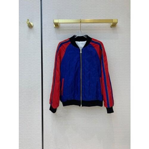 High End Quality 11.25 Fashion Two-Sided Wear Stand Collar Contrast Color Embroidery Pattern Keep Warm Zipper Short Jacket Coat