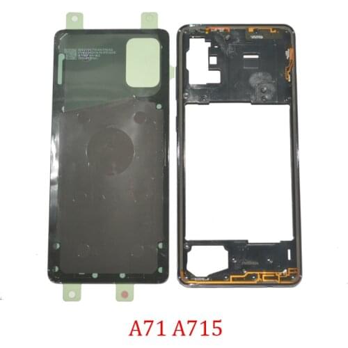 Middle Frame Back Cover For Samsung A71 A715F A715 Original New Housing Bezel With Rear Panel Door Replace Parts + Adhesive