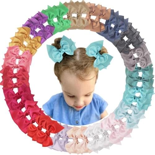 40pcs/lot 4 Inch Hair Bows Clips for Girls Chiffon Ribbon Boutique Pigtail Alligator Hair Clip Bow For Girls Toddlers Kids Women