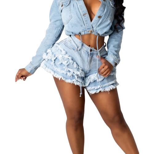 Womens Shorts, Multiple Tassels Hems with Pockets Leisure Denim Short Pants for Female