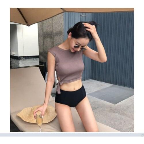 Womens Bikini Set Padded High Neck Biquini High Waist Swimwear Swimsuit High Quality Beach Suit 2020 Koren Design