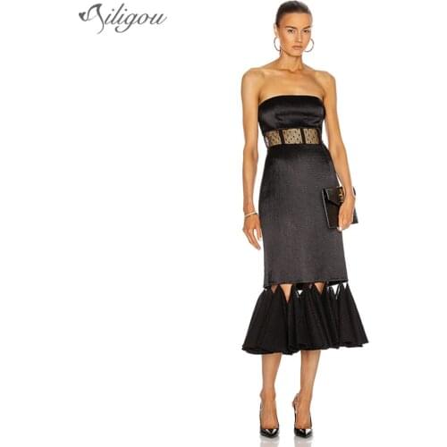 Ailigou 2021 Ladies Fringed Bandage Dress Vestidos Sexy Off Shoulder Sleeveless Fringed Bodycon Calf Long Celebrity Party Dress