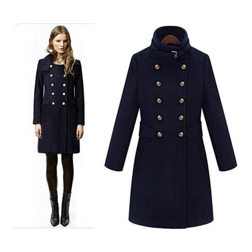 Women Handsome Double Breasted Medium Long Woolen Jacket, All-match Winter Wool Coat