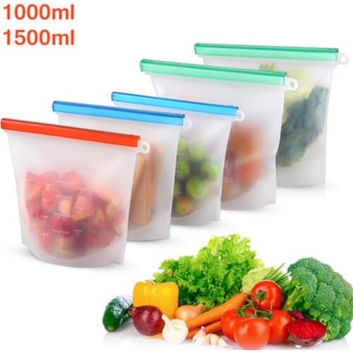 1000/1500ML Silicone Fresh-Keeping Bag Food-Grade Vacuum Food Packaging Ziplock Bag Vegetable And Fruit Refrigerated Storage Bag