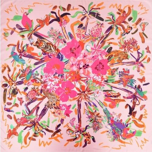 130cm New Woman Scarf Shawl 100% Twill Silk Square Scarf Floral Birds Graffiti Neckerchief Bandana Headband Hijab Scarves & Wrap