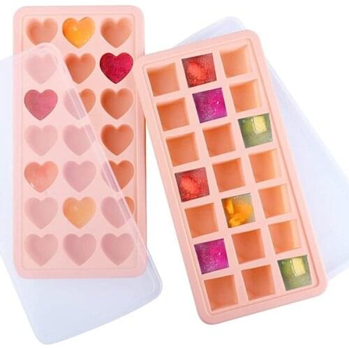 2-Pack Silicone Ice Cube Tray With Lid, Heart Ice Cube Tray & Square Silicone Ice Cube Mold Easy-Release And Flexible