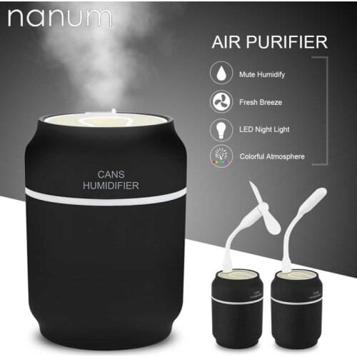 3 in 1 Can Humidifier Essential Oil Diffuser Aroma Lamp Aromatherapy LED Night Light USB Fan Air Freshener