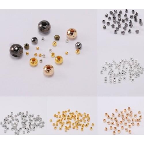 100pcs Gold Rhodium Metal Beads Smooth Ball Spacer Beads For Jewelry Making Findings DIY Jewelry Accessories Supplies