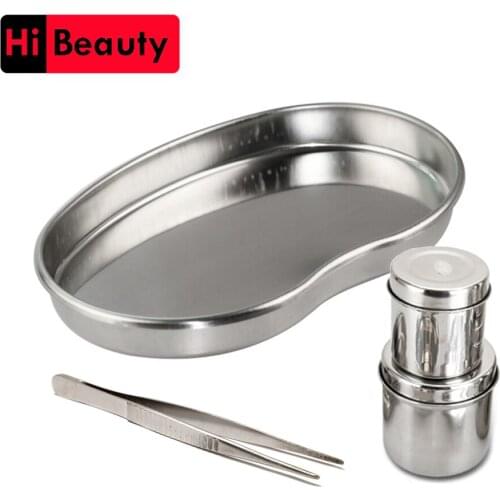 4pcs/lot Stainless Steel Kidney Shaped Sterilized Medical Dental Surgical Cosmetic Makeup Tray Jar Pot Container Bottle Tweezers