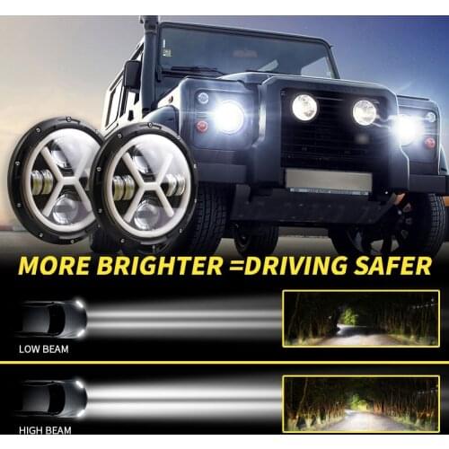 500W Car 7 Inch IP67 LED Round Headlight with Hi/Lo Beam Amber Turn Signal Daytime Running Light for Jeep Wrangler CJ JK 07-16