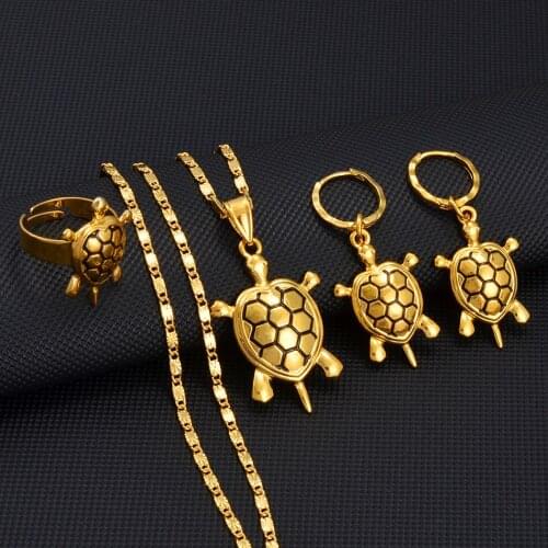 Anniyo Tortoise Jewelry Sets Charm Turtle Pendant Neckalces Earrings Hawaiian Sea Turtle Accessories Family Party Gift #245206