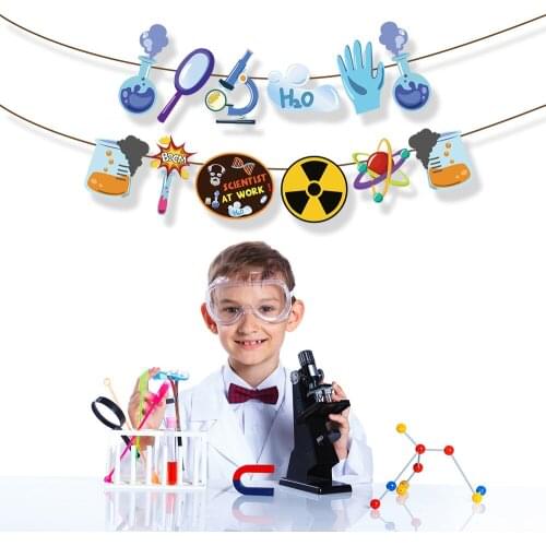 Scientist Happy Birthday Banner Baby Shower Party Decoration Boys DIY Scientist Laboratory Wall Hanging Bunting Party Favors