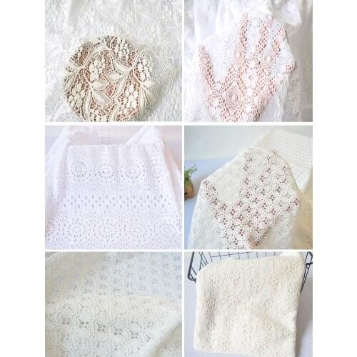 White Embroidery Lace Fabric Pure Cotton By The Per Meter for Clothing Wedding Dress Skirts Sewing Hollow Textile Cloth Black