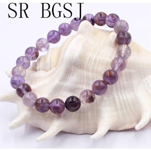 Free Shipping 6mm 8mm 10mm Purple Phantom Natural Gems Stone Stretch Bracelet 7inch, 7.5inch, 8inch