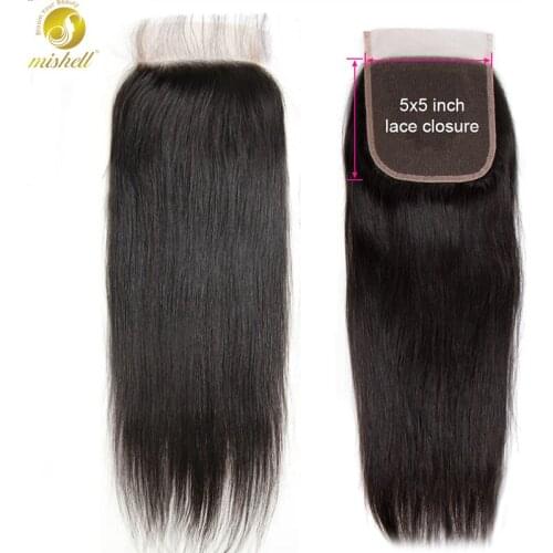 Mishell Closure Brazilian Straight Lace Closure 5x5 Lace Closure With Baby Hair Straight Remy Human Hair Lace Transparent Lace