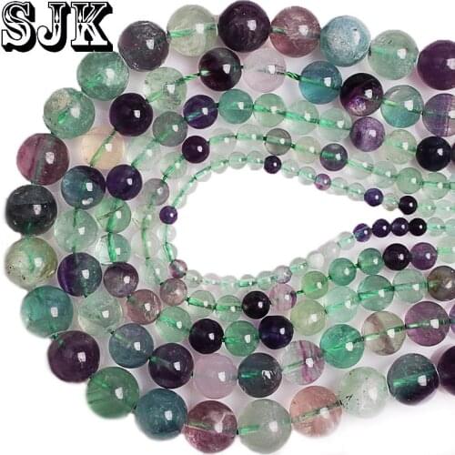 Natural Stone Beads Colorful Fluorite Stone Beads Round Loose Spacer Beads For Bracelet Jewelry Making 4 6 8 10 12mm