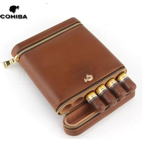 COHIBA Cedar Wood Travel Humidor Cigar Leather Case Portable 6 Tubes W/ Cigar Humidifier Cigar Humidor Box Outdoor