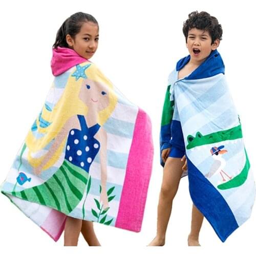 Childrens cartoon shawl bath towel Childrens cotton long and thick hooded towels Childrens fashion beach towel