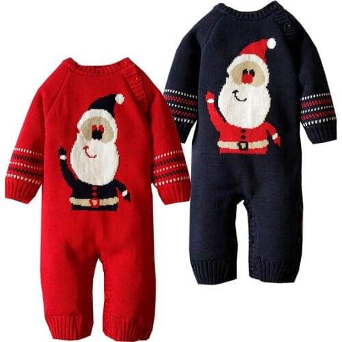 Baby rompers infant boys girls Christmas clothes newborn winter warm knitted sweater rompers plus velvet jumpsuit