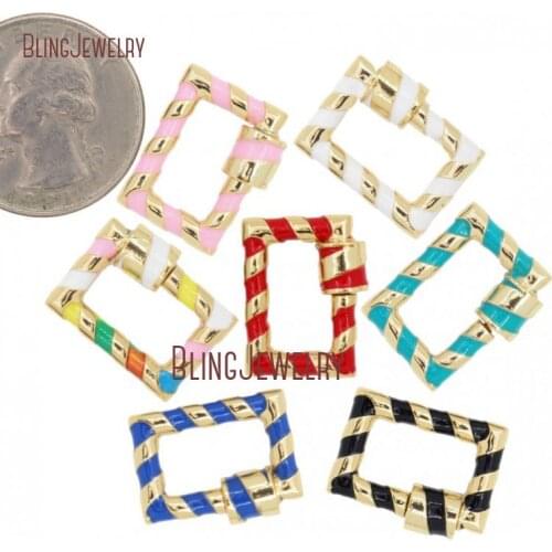 Enamel Rectangle Lock 18k GOLD filled Screw Clasp Lock Carabiner Pave Lock 15x19mm FC30273