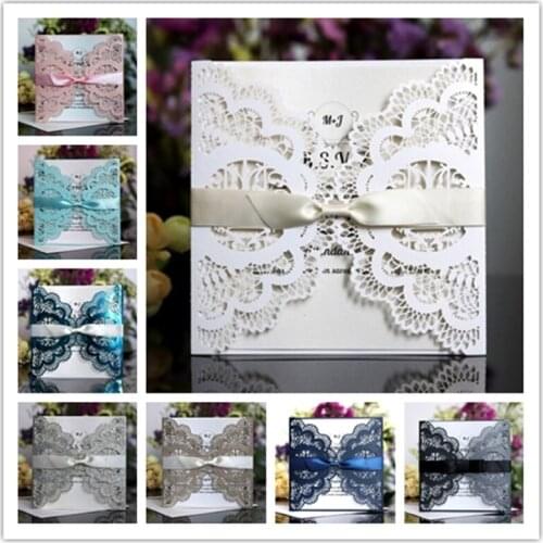 European Style Wedding Invitation Card 11 Designs Laser Cut Hollow With Bow Cards For Birthday Party Bridal Invitation Card