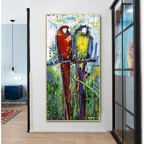 Graffiti Street Art Parrot Abstract Canvas Painting Animal Posters and Prints Modern Home Decor Wall Art Picture for Living Room