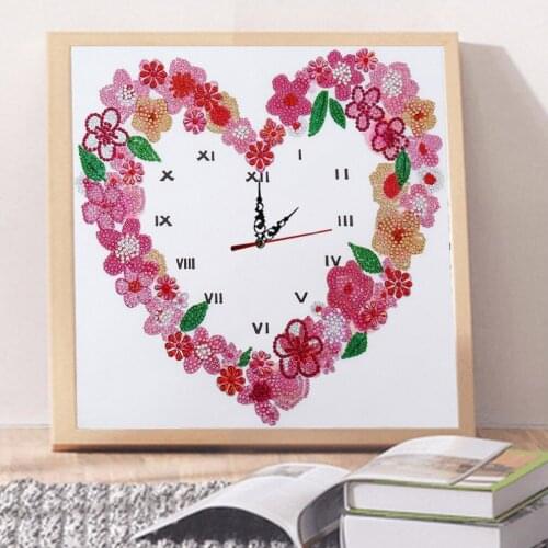 Flower Heart 5D Special Shape Diamond Real Watch Clock Diamond Painting