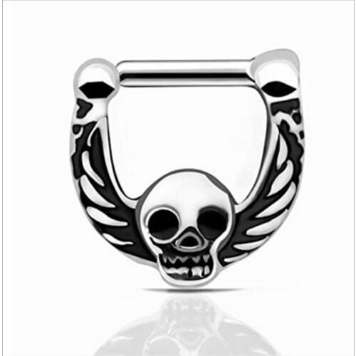 16G 1pc 316L Stainless Steel Skull Wings Septum Clicker Nose Ring