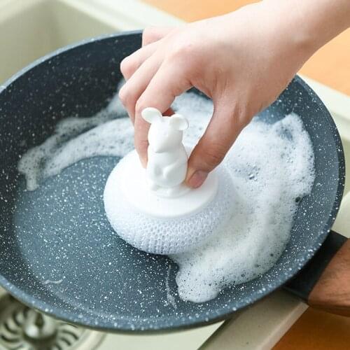 Kitchen steel wire ball pot brush dishwashing brush short handle cleaning brush stove degreasing cleaning ball PP wire pot brush