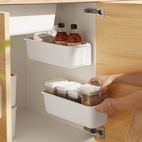 Kitchen Rack Wall-Mounted Free Punching Drawer Type with Pull-Out Rail Spice Bottle Dishes Storage Shelf Cabinet Space Use