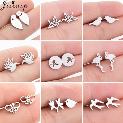 Small Stainless Steel Birds Stud Earrings for Women Kids Fashion Jewelry Cute Bee Flamingo Hummingbird Earings Pendientes Gifts