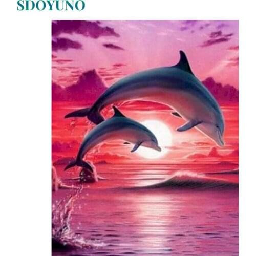 SDOYUNO 40x50cm Paint By Numbers Dolphin DIY Painting By Numbers On Canvas Seascape Hand Painting Frameless Home Decor