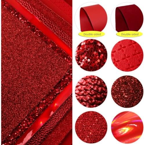 Solid Color Series Faux Leather Sheets Shimmer Glossy Glitter Synthetic Leather Fabric Set for DIY Earrings Bows Making Crafts
