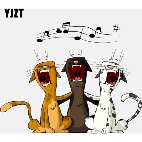 YJZT 16.5CM*12.6CM Interesting Three Singing Cats PVC Motorcycle Car Sticker 11-00920