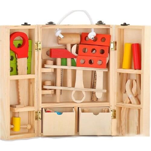New Childrens Wooden Toys Play House Handle Tool Box Game Learning Education Wooden Tool Toy Screw Assembly Child Boy Tool Toy