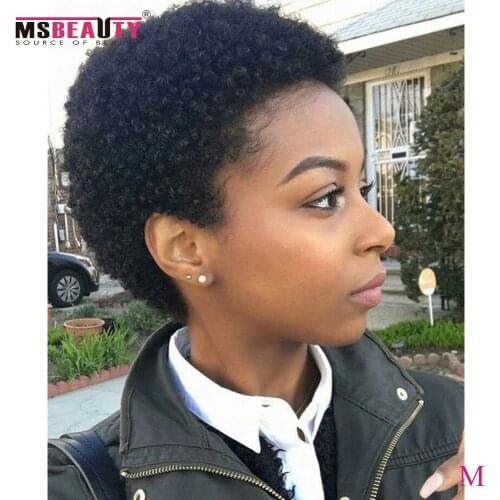 Short Human Hair Wigs Remy Human Hair Wigs Brazilian Jerry Curl Human Hair Afro Wigs For Women Middle Ratio Natural Black