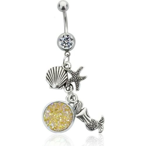 2020 Hot 14G Shell Dangle Belly Button Rings 1.6mm Barbell Sexy Surgical Steel Belly Piercing Navel Piercing Pendant Jewelry