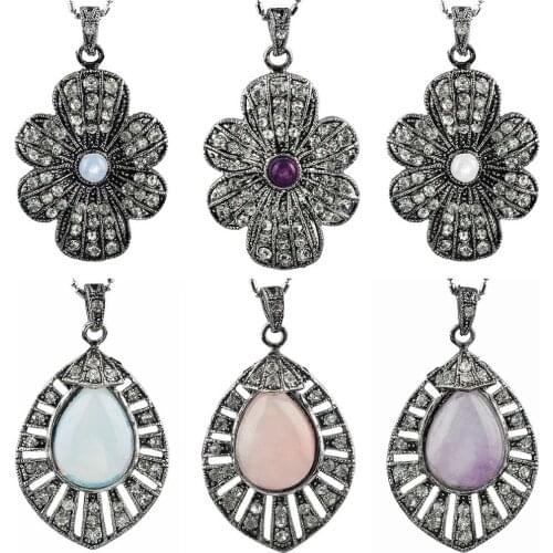 SUNYIK Crystal Rhinestone Flower/Teardrop Charms Pendant Fit Necklace (Free Chain)