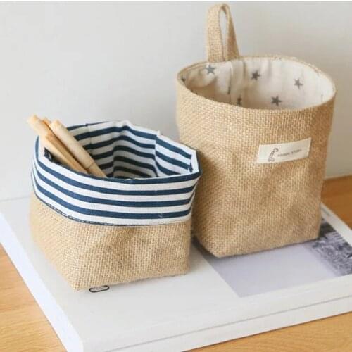 Cotton And Linen Hanging Basket Storage Bag Folding Toy Laundry Basket Sundries Organizer Pocket Organizer Hanging Bag14*12.5CM
