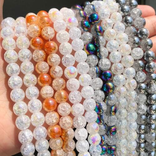 Gold Silver Plated Snow Cracked Crystal Natural Stone Loose Quartz Seed Beads for Jewelry Making DIY Fashion Bracelet 6/8/10mm