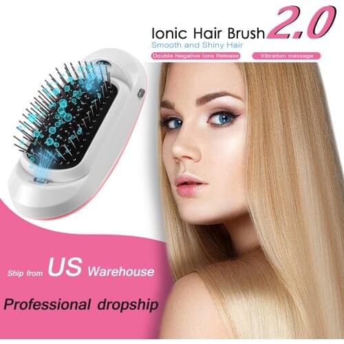 Dropshipping Ionic Electric Hairbrush Portable Electric Ionic Hairbrush Double Ions Hair Brush Hair Styling Scalp Massage Comb