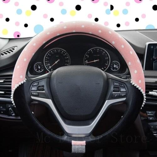 Speckle Short velvet Diamond Car Steering Wheel Cover Macaron color Cute spotted car styling Universal handlebar Cover protect
