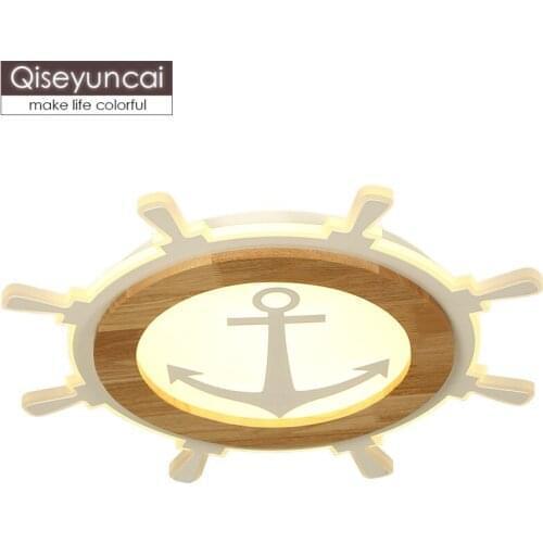 Qiseyuncai Nordic simple round childrens room ceiling lamp living room study room male girl room solid wood lamps free shipping