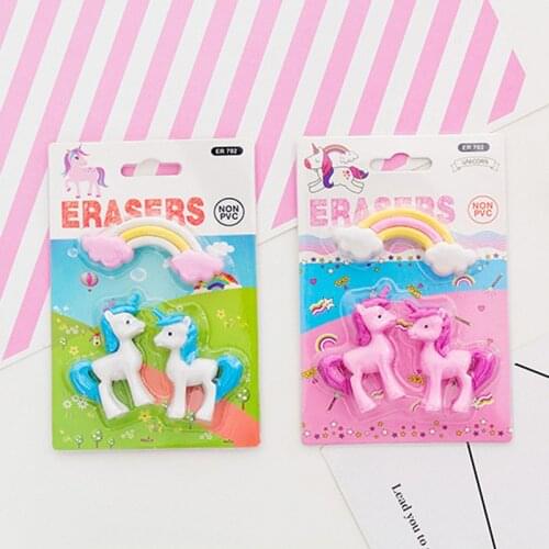 12set/lot Lovely rainbow Unicorn horse animal Eraser Set /erasers suit/creative student stationery/children gift erasers