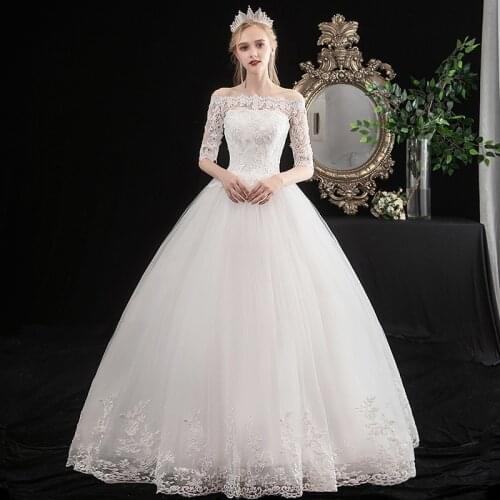 Luxury Wedding Dresses New Style Embroidery Middle Sleeve Lace Up Wedding Dress Plus Size Bride Princess Dresses Ball Gowns